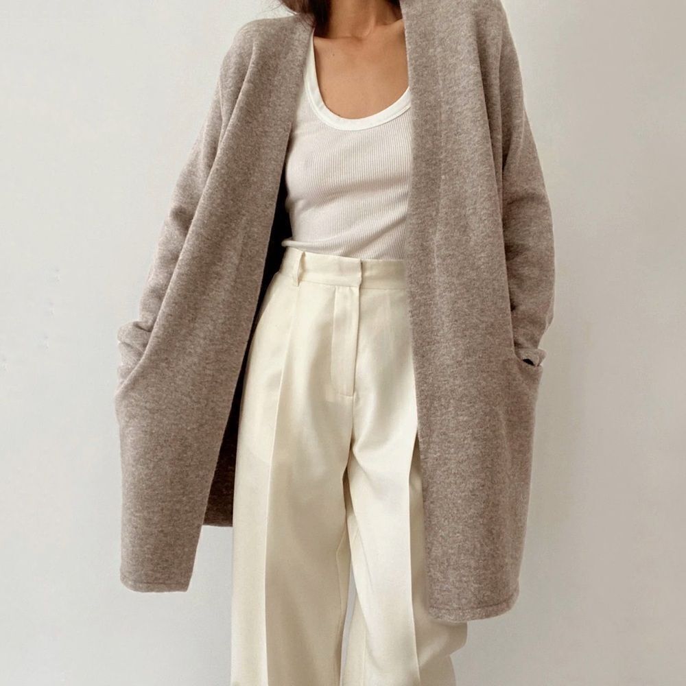Jenni Kayne Merino Wool-Blend Sweater Coat in Oatmeal - Picture 1 of 15